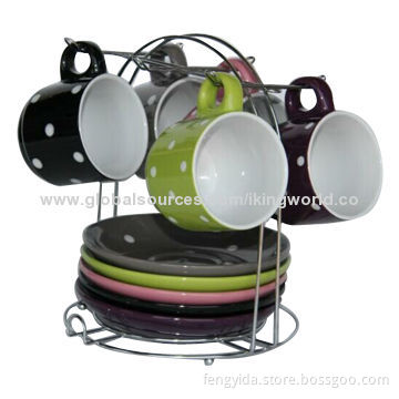 Ceramic Cup and Saucer with Metal Stand, FDA, 84/500/EEC, LFGB Marks